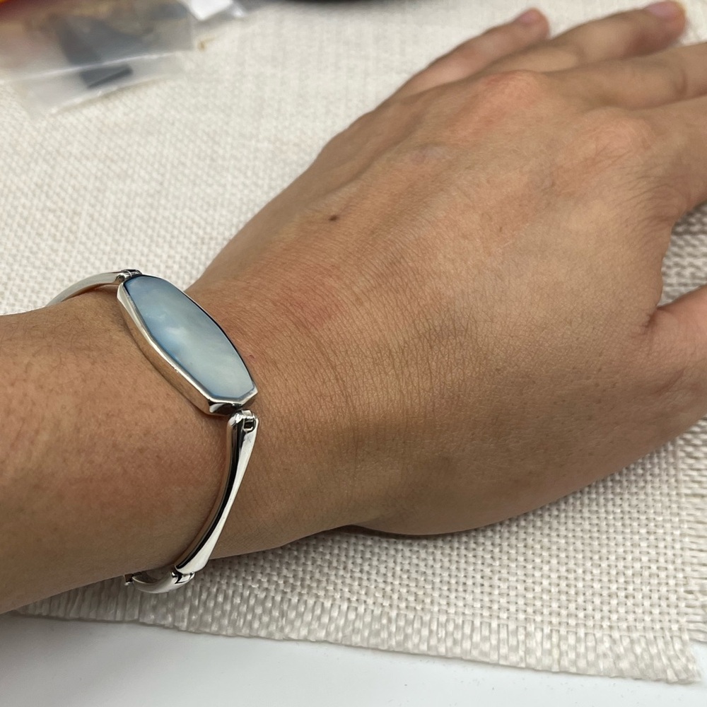 Vintage NF Sterling Silver Mother of Pearl Bracelet – 7", 17.7g, Thailand, 1990s - Picture 7 of 17